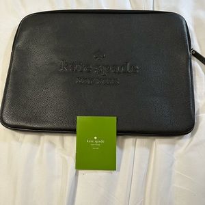 Kate Spade Larchmont Avenue Logo Black Leather Laptop Sleeve